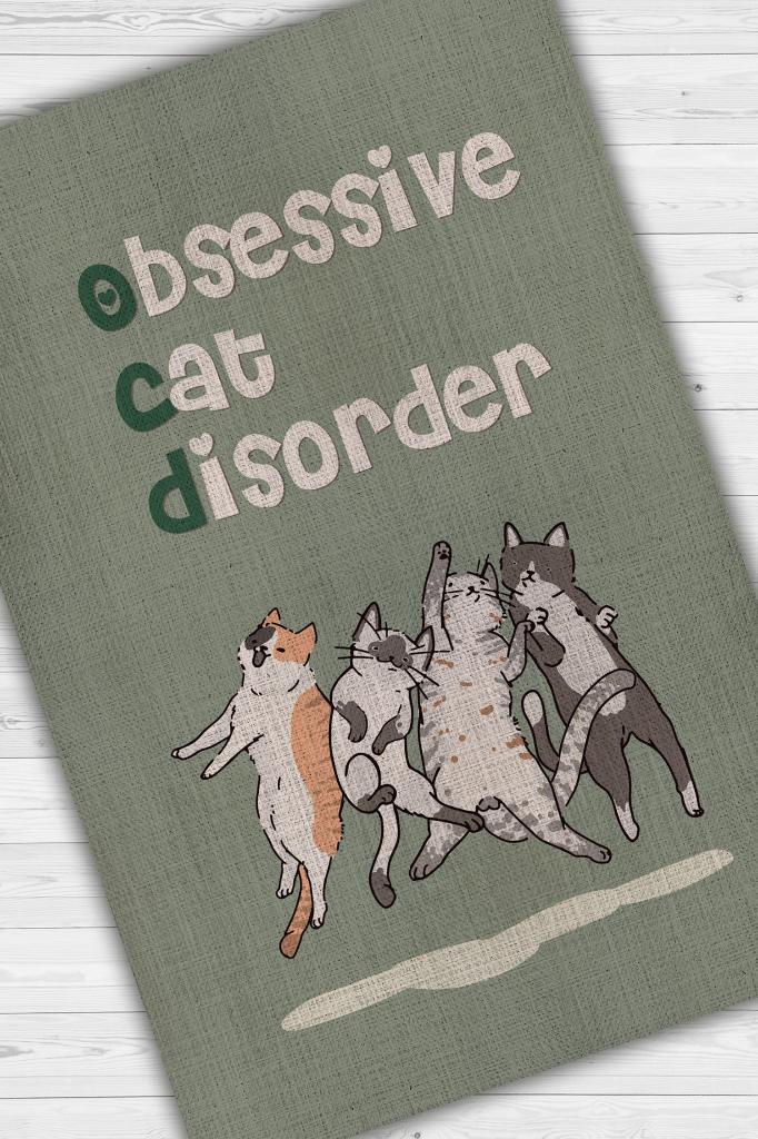 Opsesif Kedi Bozukluğu Yeşil Renkli Salon Halısı Minimal Oturma Odası Halısı Kedili Halı