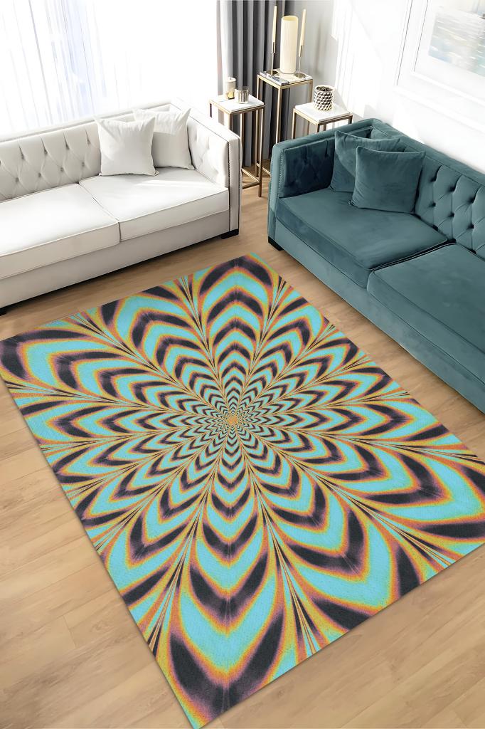 Optik İllüzyon Dokuma Tabanlı Geometrik Halı Kareli Oturma Odası Halısı Renkli Salon Halısı