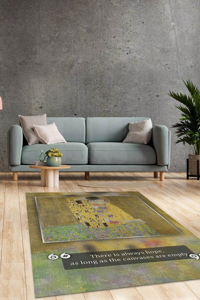 Öpücük Klimt Sanat Sever Halısı Çok Renkli Halı Tablo Temalı Halılar Sanat Halısı