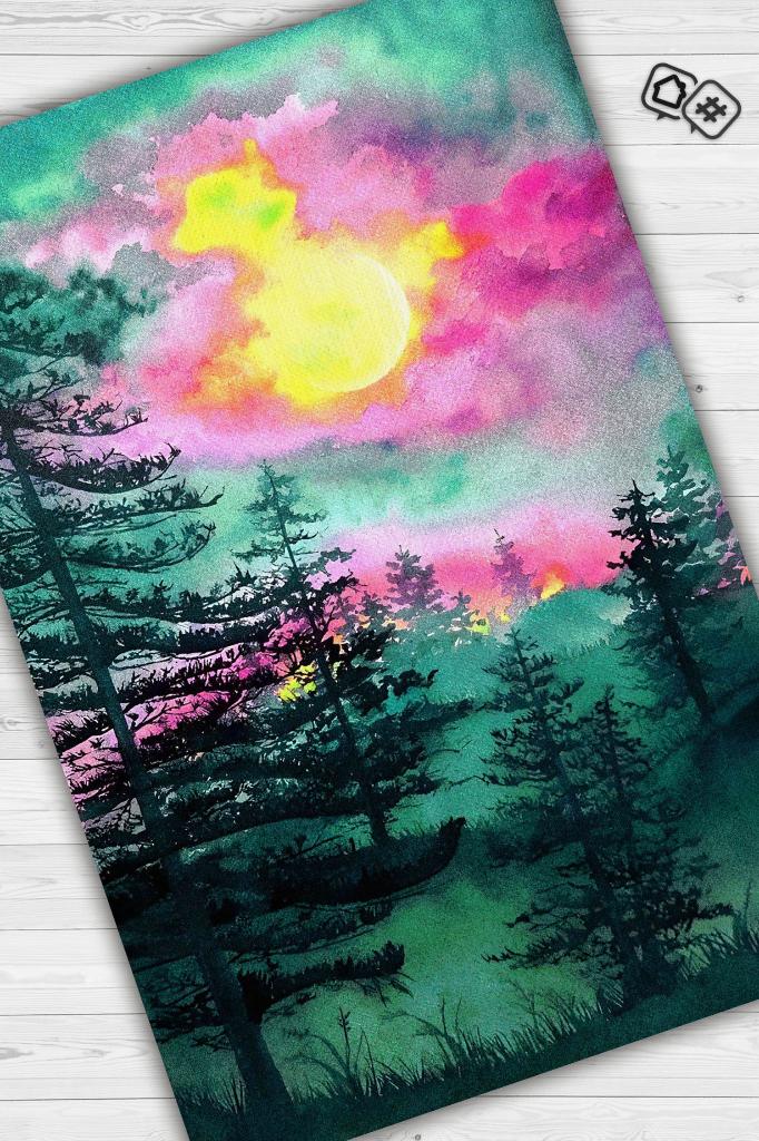 Ormana Bakış Çok Renkli Halı Manzara Temalı Figürlü Salon Halısı Dijital Baskı Tasarım Halı