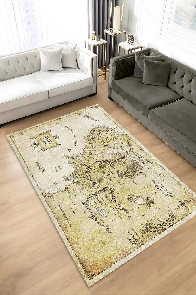 Orta Dünya Yüzüklerin Efendisi Desenli Halı Bej Renk Yüzüklerin Efendisi Film Sever Halısı