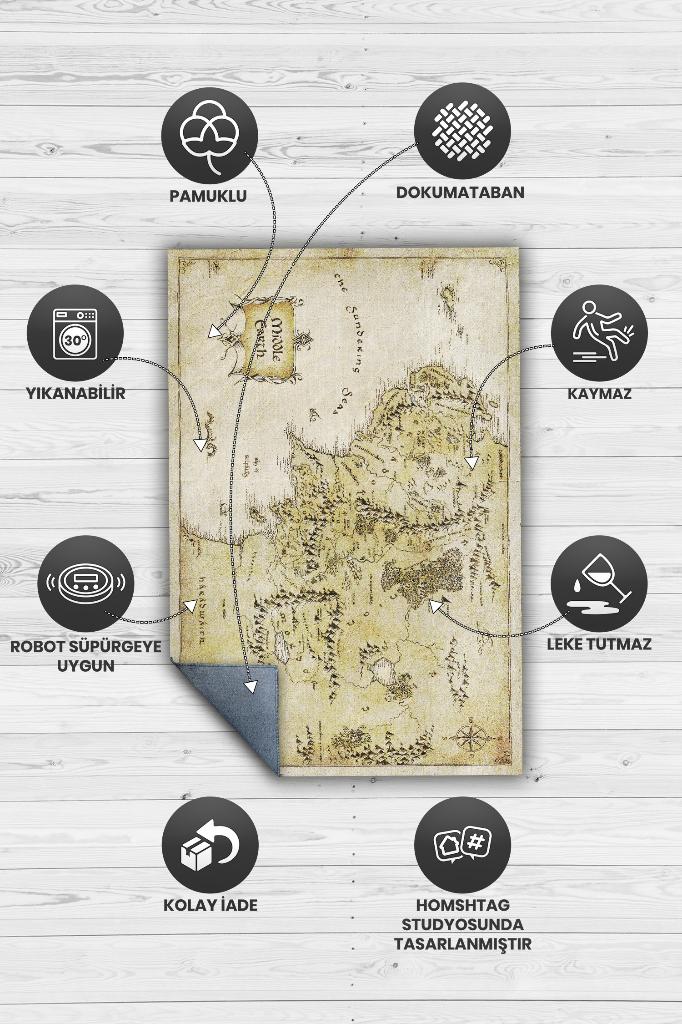 Orta Dünya Yüzüklerin Efendisi Desenli Halı Bej Renk Yüzüklerin Efendisi Film Sever Halısı
