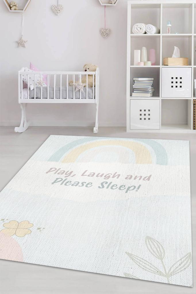 Oyna Gül Ve Lütfen Uyu Kişiye Özel Kişiselleştirilebilir Dokuma Tabanlı Yıkanabilir Dekoratif Ev Halısı