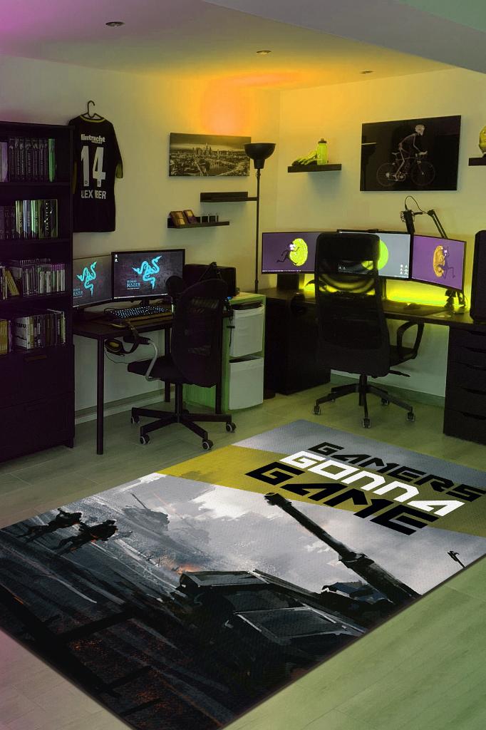 Oynamaya Devam Çok Renkli Oyuncu Halısı Gamer Temalı Halı Modern Oyuncuya Hediye Halı