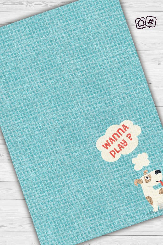 Oynayalım Mı Mavi Renkli Halı Modern Salon Halısı Köpekli Yatak Odası Halısı Dokulu Halı