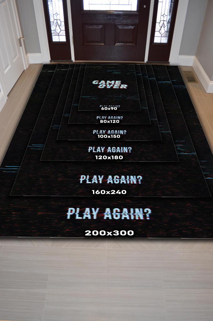 Oyun Bitti Renkli Oyuncu Halısı Zemini Siyah Renk Gamer Temalı Halı Oyuncuya Hediyelik Halı