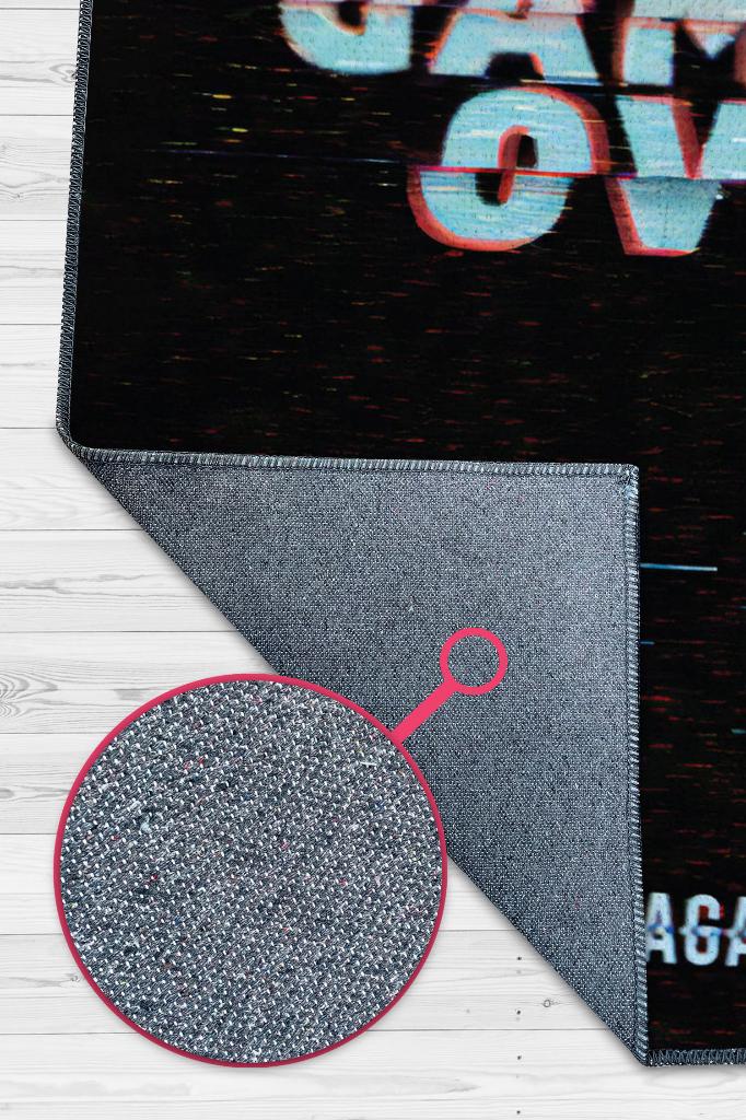 Oyun Bitti Renkli Oyuncu Halısı Zemini Siyah Renk Gamer Temalı Halı Oyuncuya Hediyelik Halı