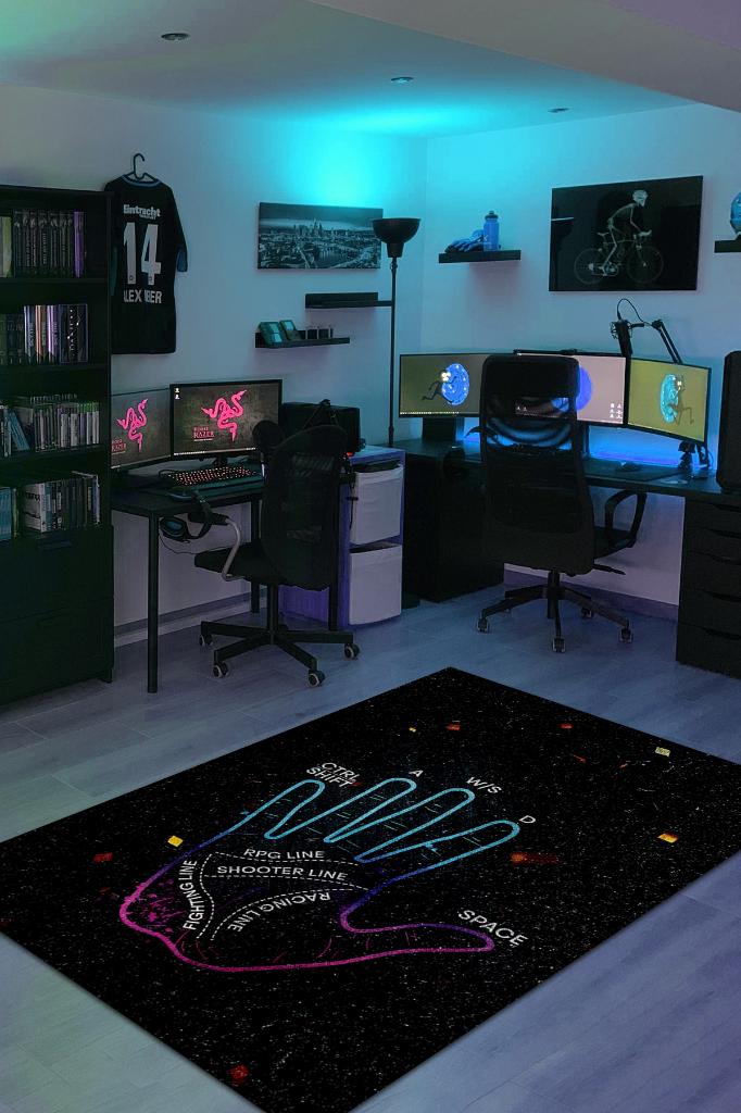 Oyuncu El Falı Çok Renkli Oyuncu Halısı Neon Renk Gamer Temalı Halı Oyuncuya Hediyelik Halı