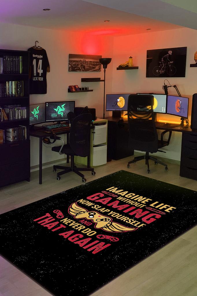 Oyunsuz Hayat Olmaz Siyah Oyuncu Halısı Gamerlara Özel Tasarım Halı Oyuncuya Hediye Halı