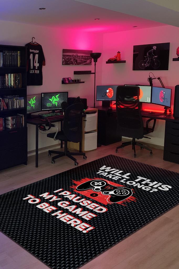 Oyunu Durdurdum Siyah Renkli Oyuncu Halısı Gamerlara Özel Tasarım Halı Oyuncuya Hediye Halı