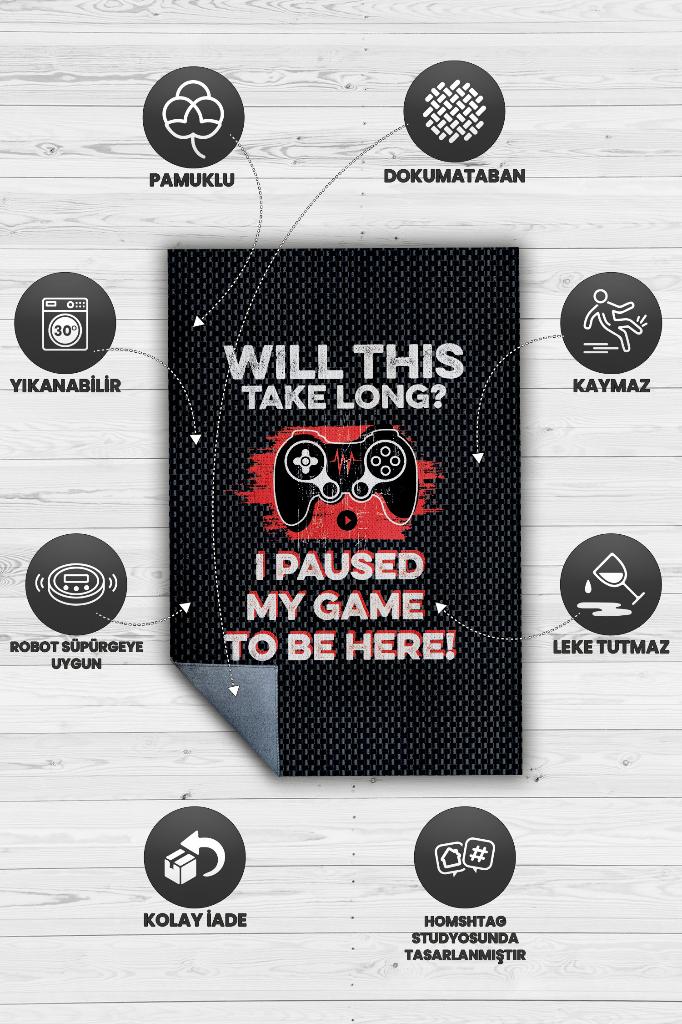 Oyunu Durdurdum Siyah Renkli Oyuncu Halısı Gamerlara Özel Tasarım Halı Oyuncuya Hediye Halı