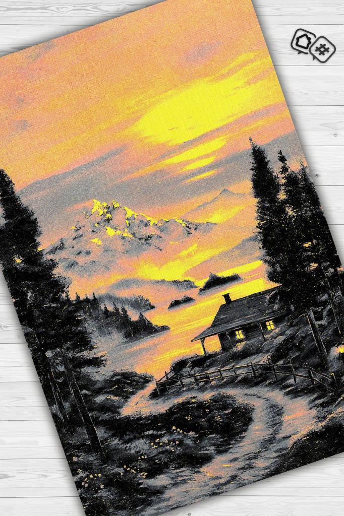 Patika Çok Renkli Halı Manzara Temalı Figürlü Salon Halısı Dijital Baskı Tasarım Halı