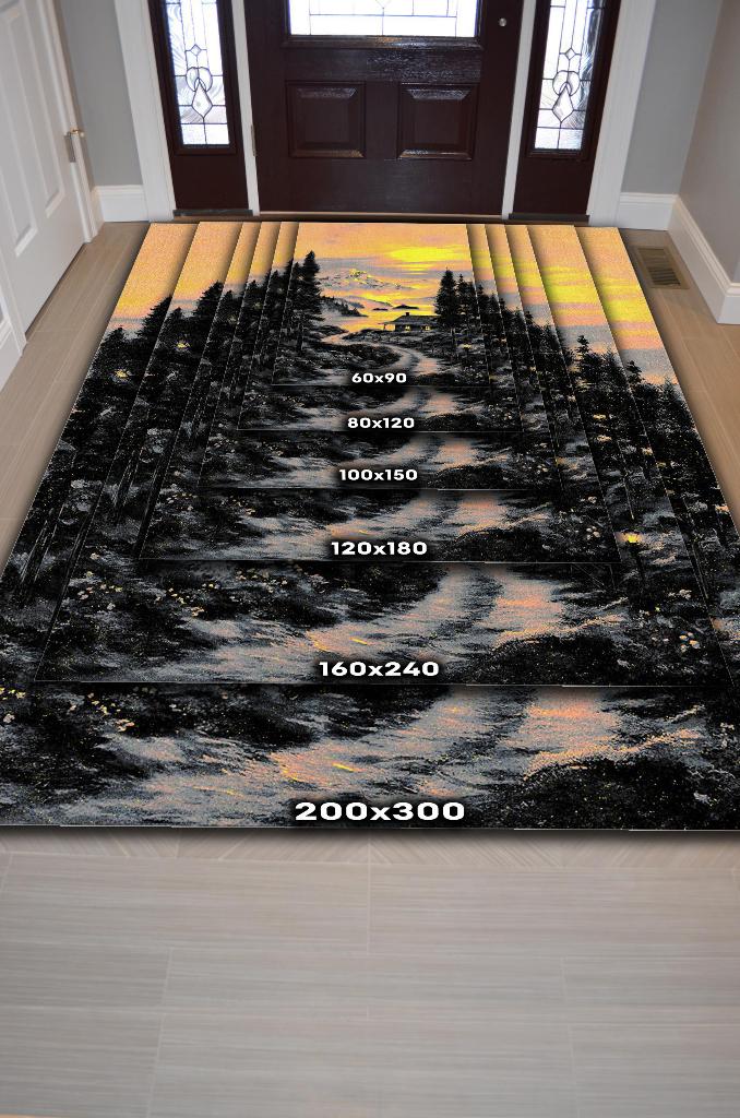 Patika Çok Renkli Halı Manzara Temalı Figürlü Salon Halısı Dijital Baskı Tasarım Halı