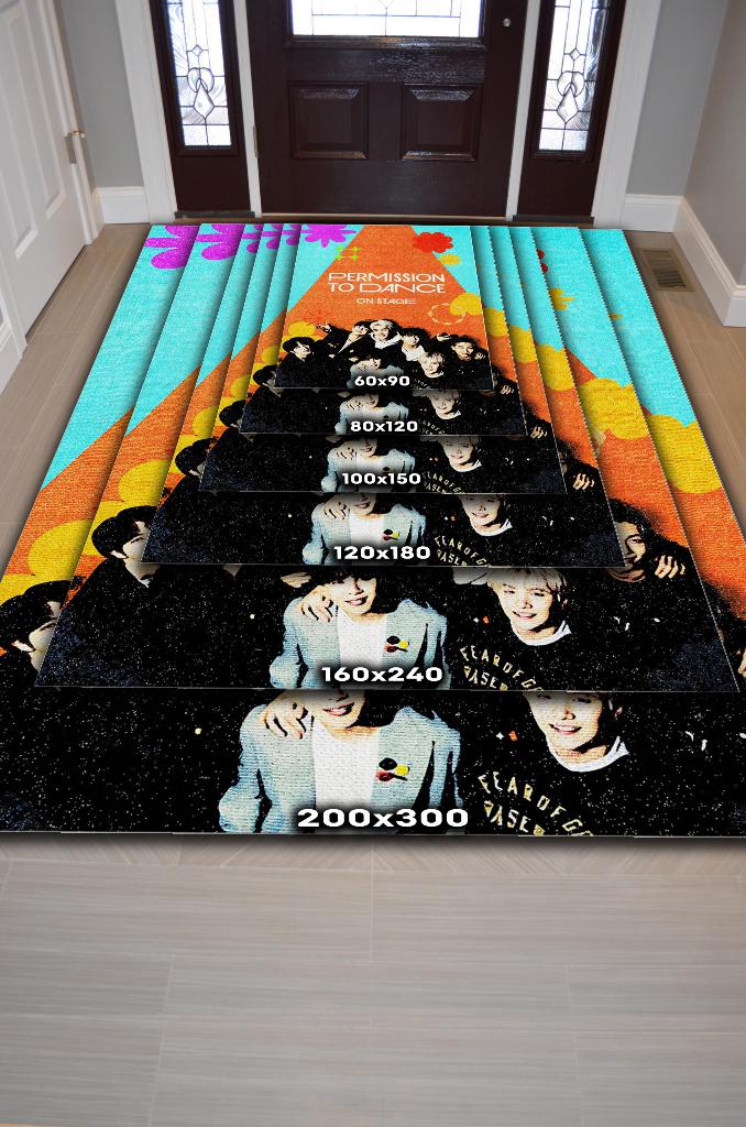 Permission To Dance Renkli Halı Kpop Sever Dokuma Müzik Sever Halısı Kpop Temalı Halı