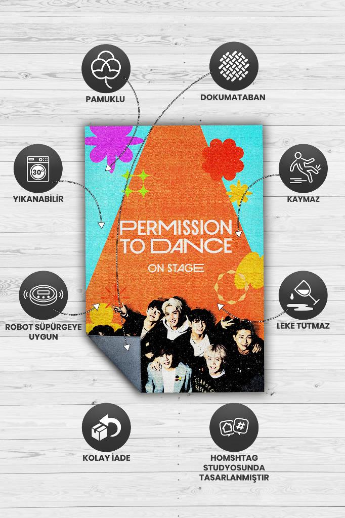 Permission To Dance Renkli Halı Kpop Sever Dokuma Müzik Sever Halısı Kpop Temalı Halı