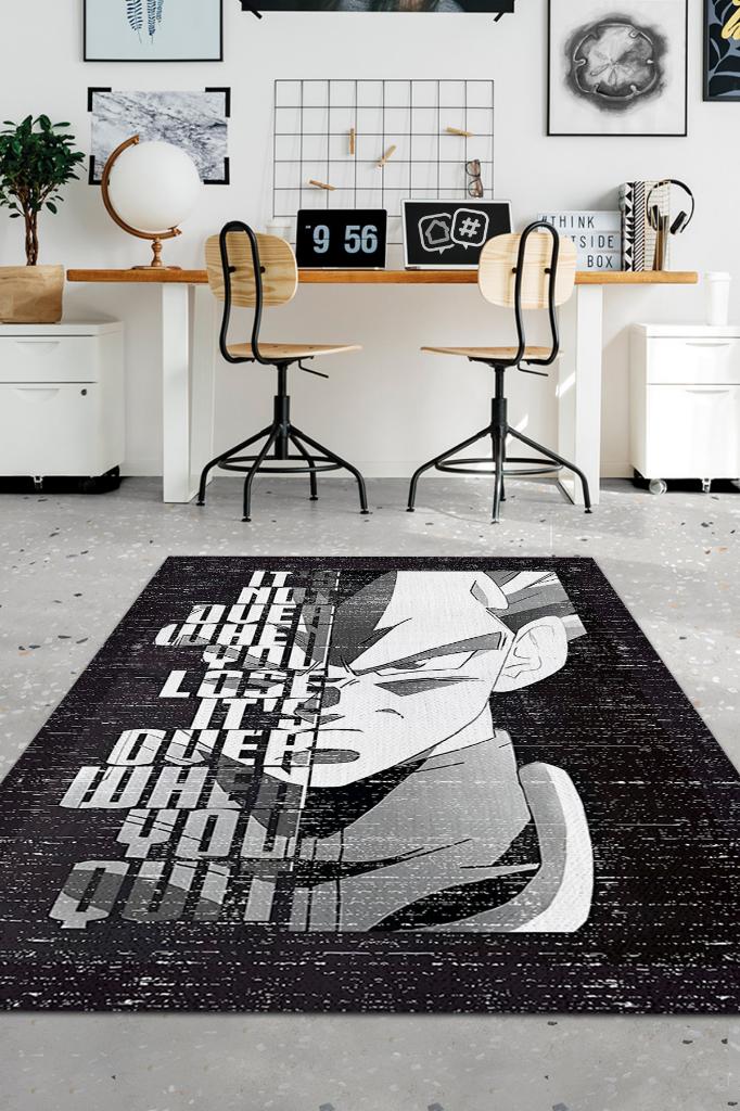 Pes Edersen Biter Siyah Beyaz Anime Halısı Dokuma Tabanlı Anime Sever Halısı Hediyelik Halı