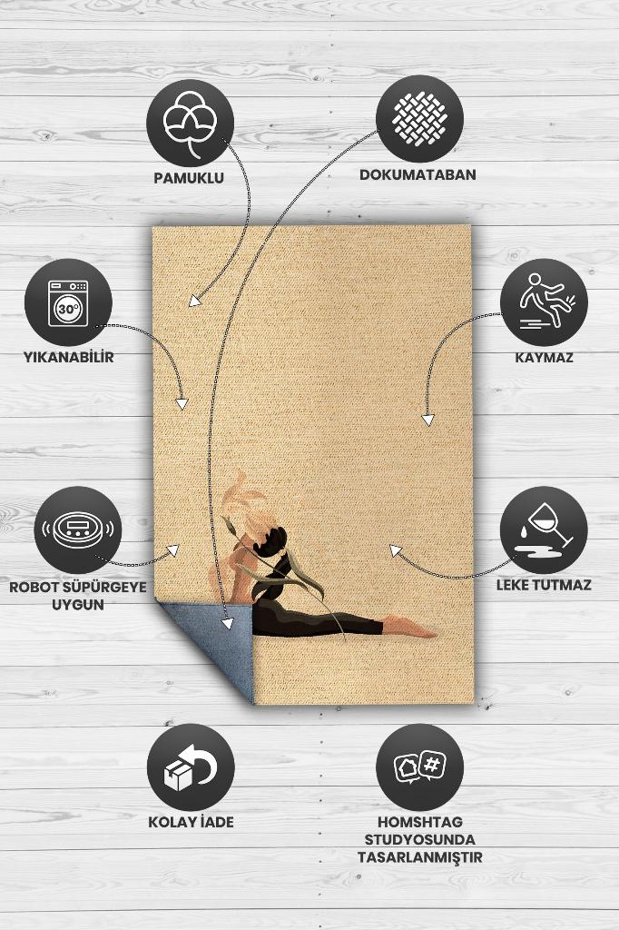 Homshtag Pilates Bej Renkli Yoga Sever Halısı Hediyelik Yıkanabilir Düz Renk Halı Meditasyon Halısı