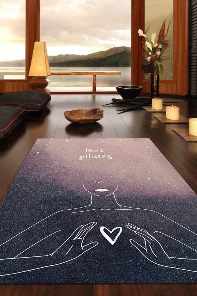Pilatesi Seviyorum Çok Renkli Meditasyon Halı Vintage Halı,Yoga Halısı,Sipiritüel Halı