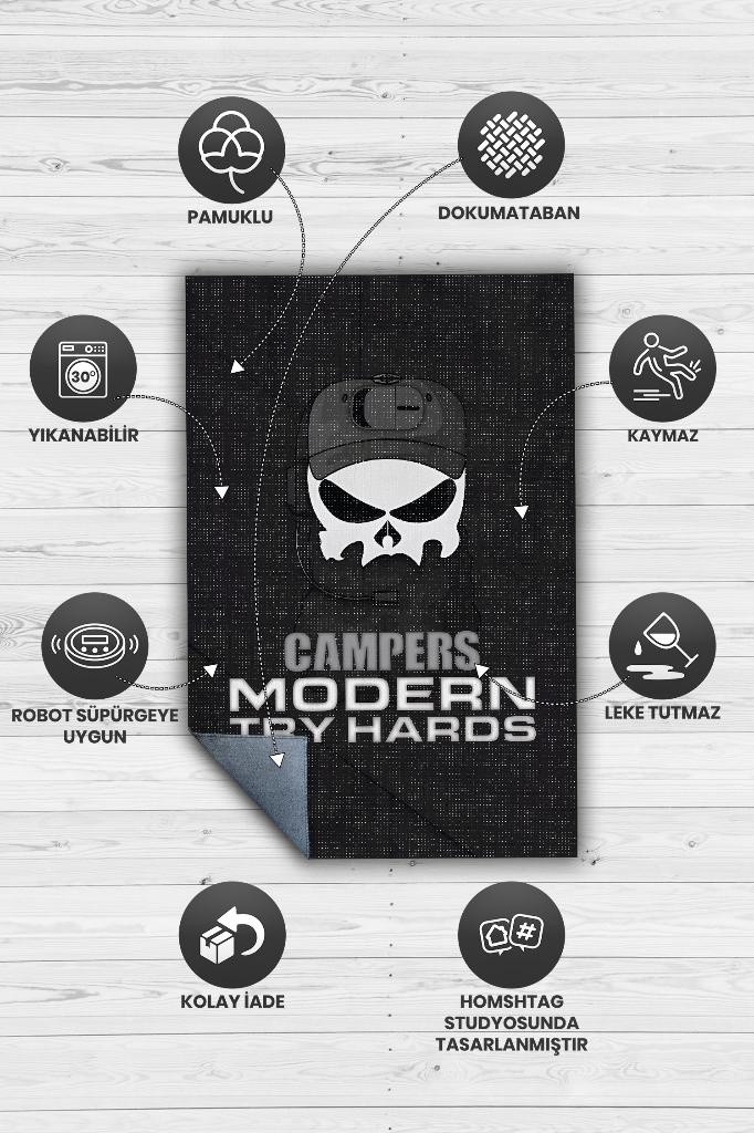 Pusucular Siyah Oyuncu Halısı Beyaz Renk Gamer Temalı Halı Call Of Duty Sever Hediye Halı