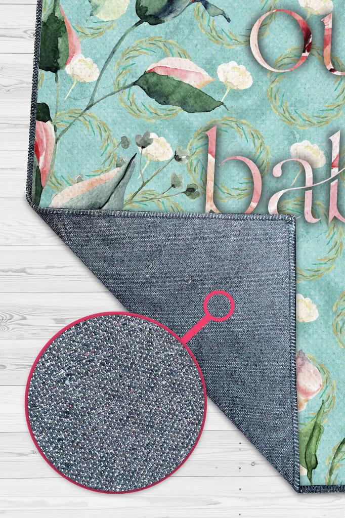 Rahatla Bebeğim Yeşil Renkli Halı Çiçek Desenli Salon Halısı Çok Renkli Mutfak Halısı