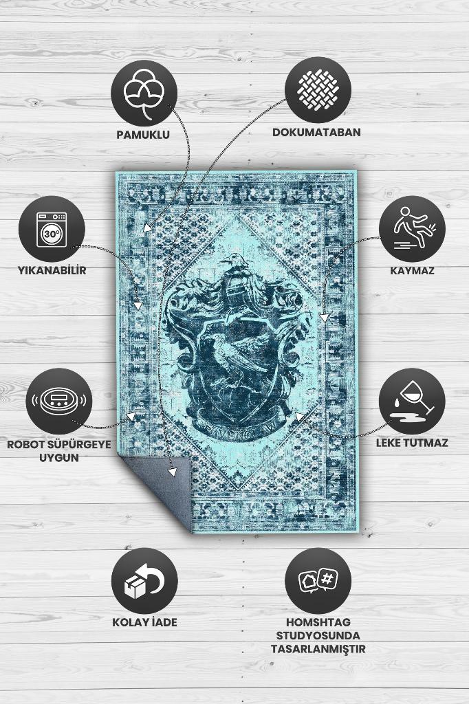 Ravenclaw Art Deco Harry Potter Desenli Halı Yıkanabilir Çocuk Odası Halısı Çok Renkli Halı