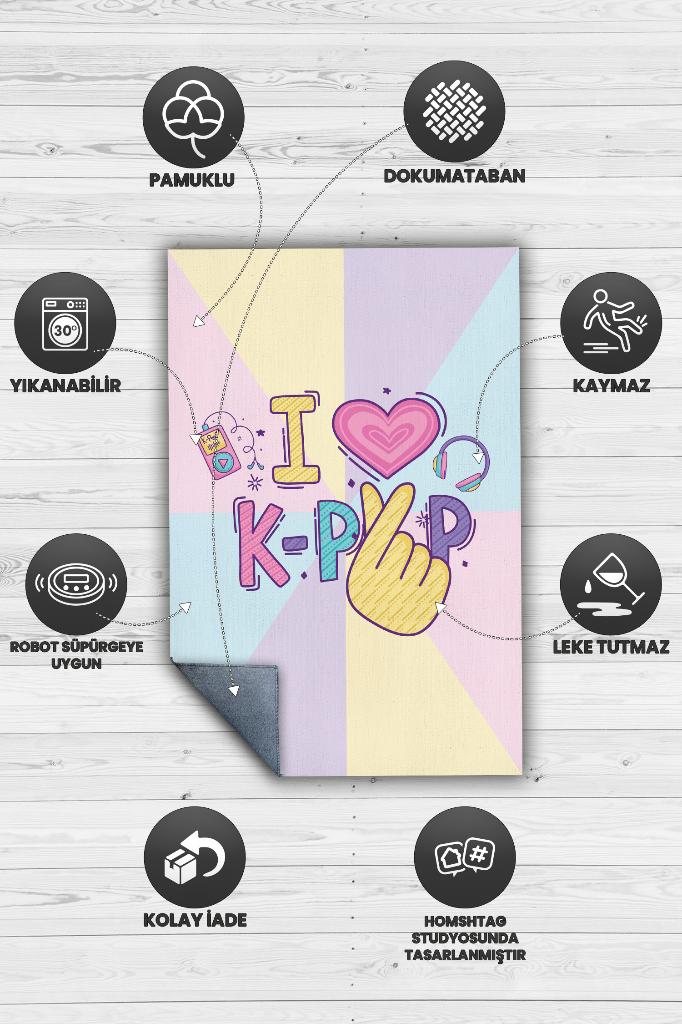 Renkli K-pop Çok Renkli Halı Modern Genç Odası Halısı Dokuma Tabanlı Kpop Sever Halısı