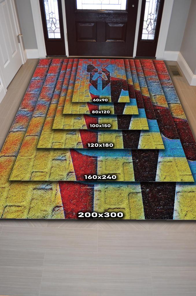 Renkli Köpek Geometrik Desenli Gölgeli Genç Odası Halısı Geometrilk Hayvan Sever Halısı