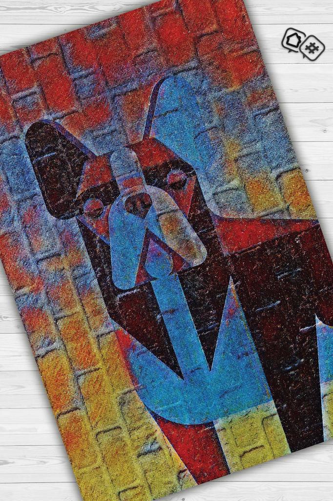 Renkli Köpek Geometrik Desenli Gölgeli Genç Odası Halısı Geometrilk Hayvan Sever Halısı