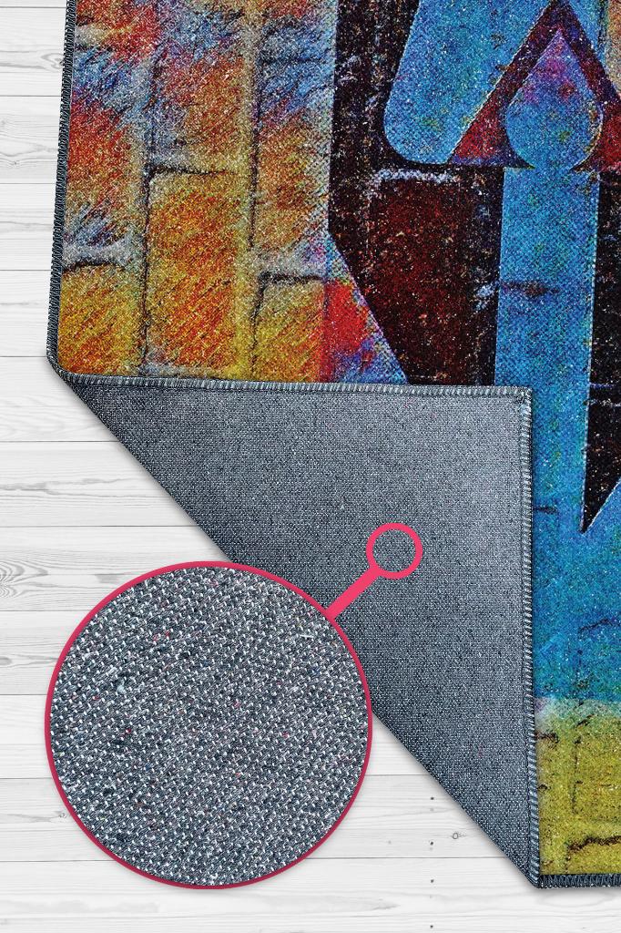 Renkli Köpek Geometrik Desenli Gölgeli Genç Odası Halısı Geometrilk Hayvan Sever Halısı