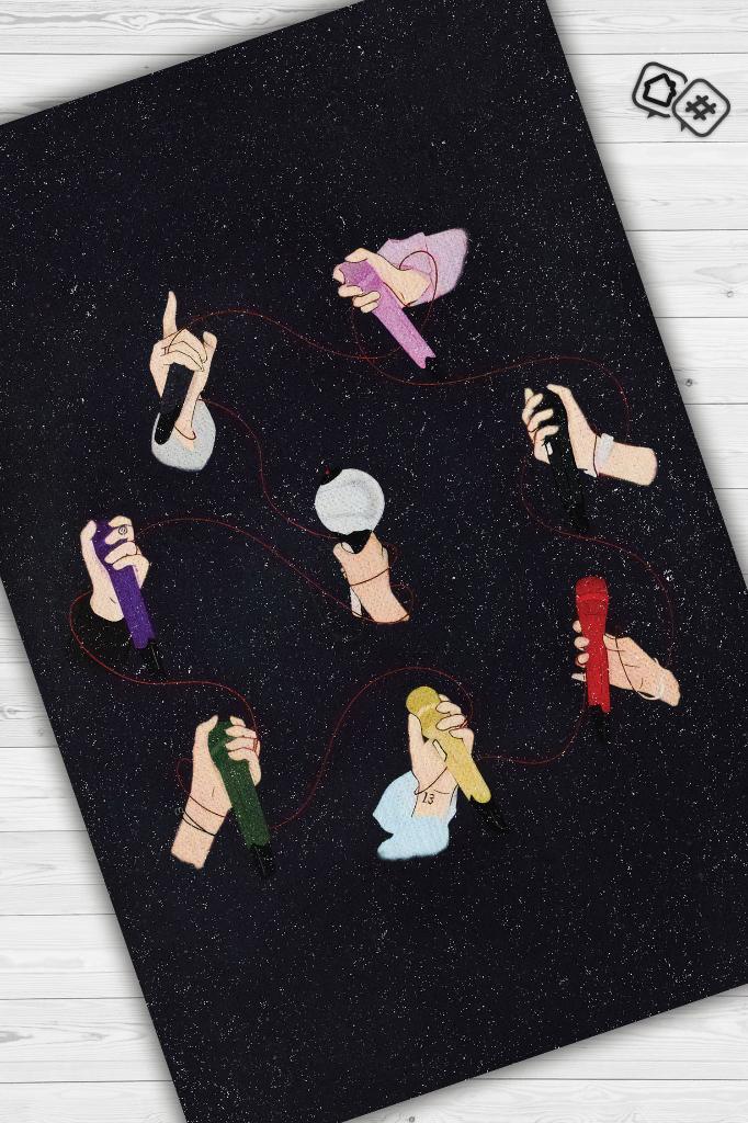 Renkli Mikrofonlar Siyah Renkli Halı Modern Genç Odası Halısı Kpop Sever Genç Odası Halısı