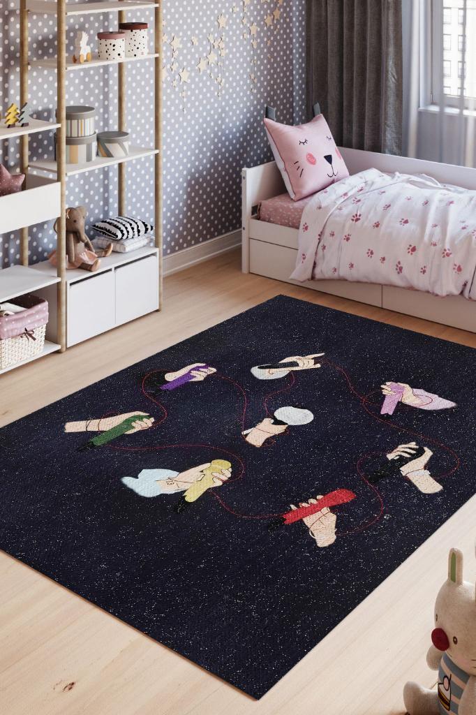 Renkli Mikrofonlar Siyah Renkli Halı Modern Genç Odası Halısı Kpop Sever Genç Odası Halısı