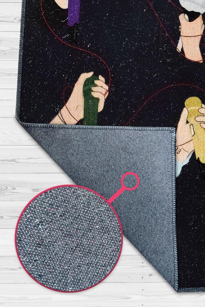 Renkli Mikrofonlar Siyah Renkli Halı Modern Genç Odası Halısı Kpop Sever Genç Odası Halısı