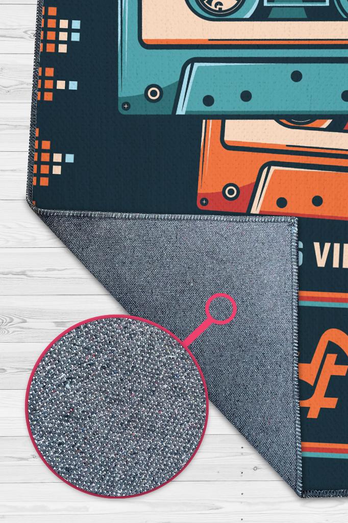 Retro Müzik Çok Renkli Müzik Sever Halısı Müzisyene Hediye Halı Müzik Figürlü Halı