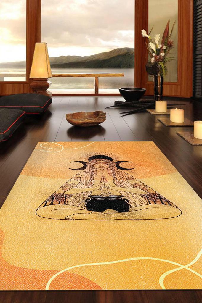 Ritüel Meditasyon Krem Bej Halı Vintage Halı,Yoga Halısı,Sipiritüel Halı