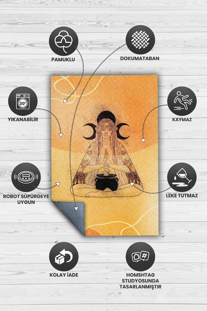 Ritüel Meditasyon Krem Bej Halı Vintage Halı,Yoga Halısı,Sipiritüel Halı