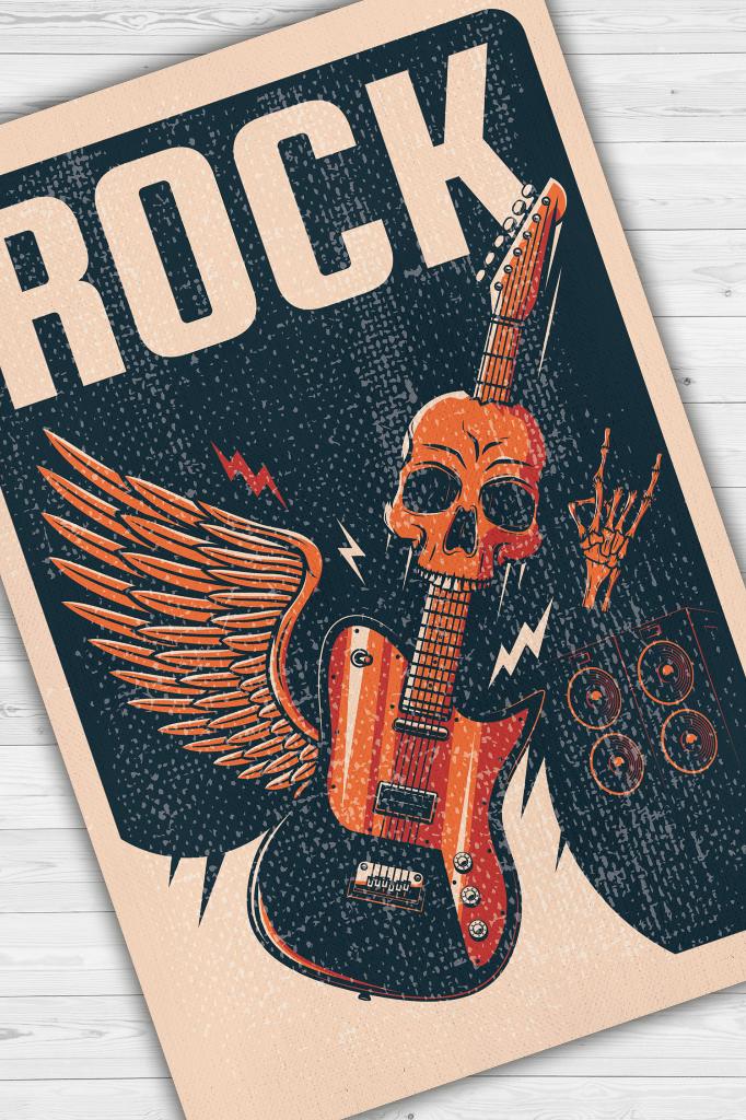 Rock Art Müzik Halısı Çok Renkli Müzik Halısı Gitar Figürlü Modern Halı Müzisyene Hediye