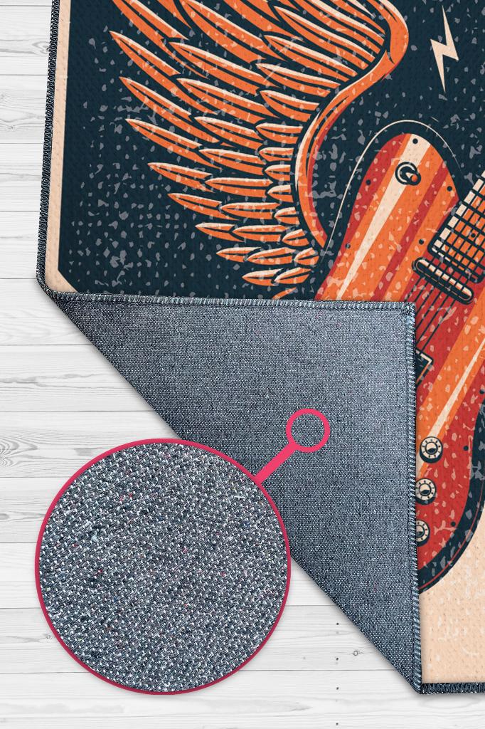 Rock Art Müzik Halısı Çok Renkli Müzik Halısı Gitar Figürlü Modern Halı Müzisyene Hediye
