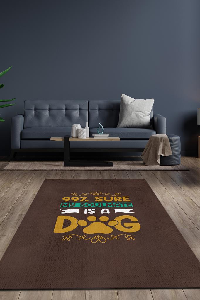 Ruh Eşim Köpek Kahverengi Sade Oturma Odası Halısı Yazılı Genç Odası Halısı Köpekli Halı