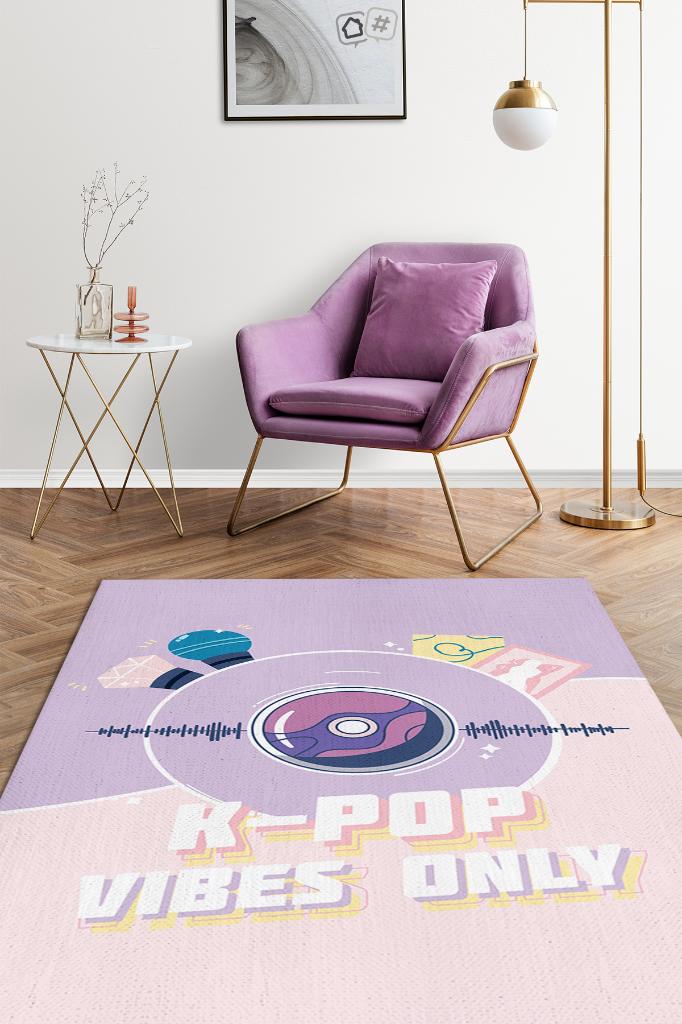Sadece K-pop Çok Renkli Pembe Mor Kpop Sever Genç Odası Halısı Modern Dokuma Hediyelik Halı