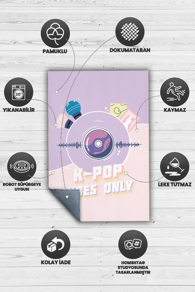 Sadece K-pop Çok Renkli Pembe Mor Kpop Sever Genç Odası Halısı Modern Dokuma Hediyelik Halı