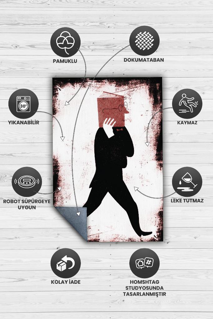 Sadece Kitap Krem Renkli Kitap Sever Halısı Okuma Sever Çalışma Odası Halısı