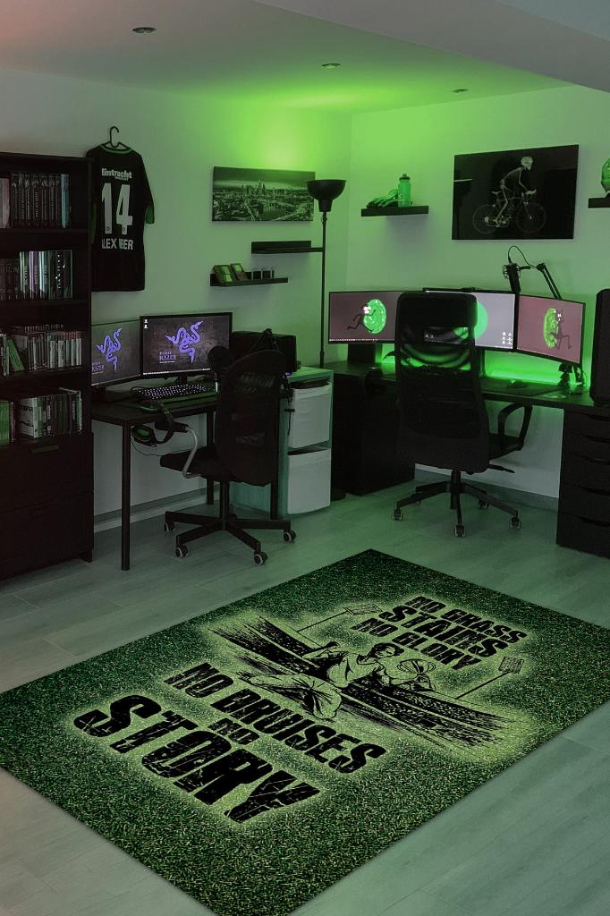 Sahadaki Zafer Çok Renkli Oyuncu Halısı Yeşil Renk Gamer Temalı Halı Pes Sever Hediye Halı