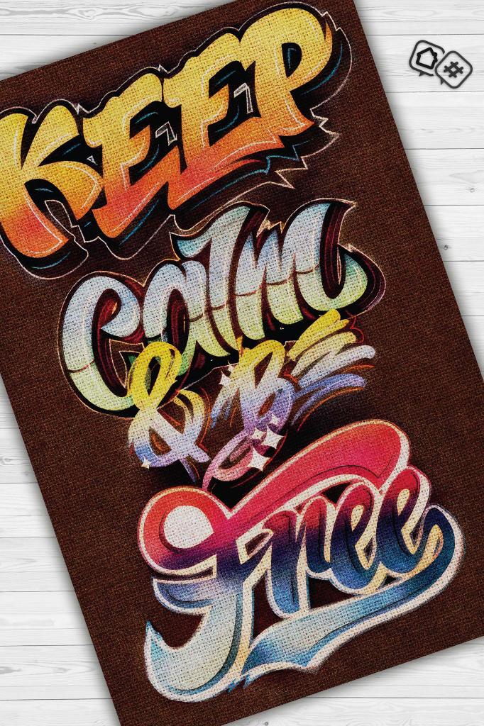 Duvar Sanatı Temalı Kahverengi Genç Odası Halsı Yıkanabilir Dekoratif Graffiti Halısı