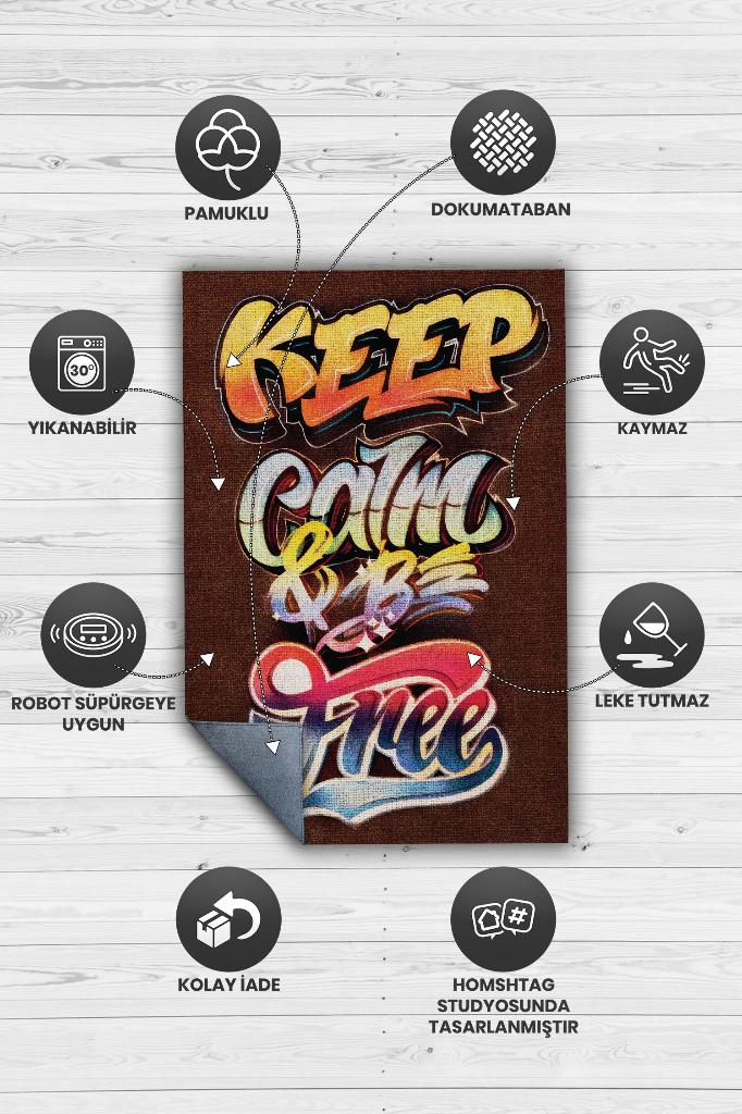 Duvar Sanatı Temalı Kahverengi Genç Odası Halsı Yıkanabilir Dekoratif Graffiti Halısı