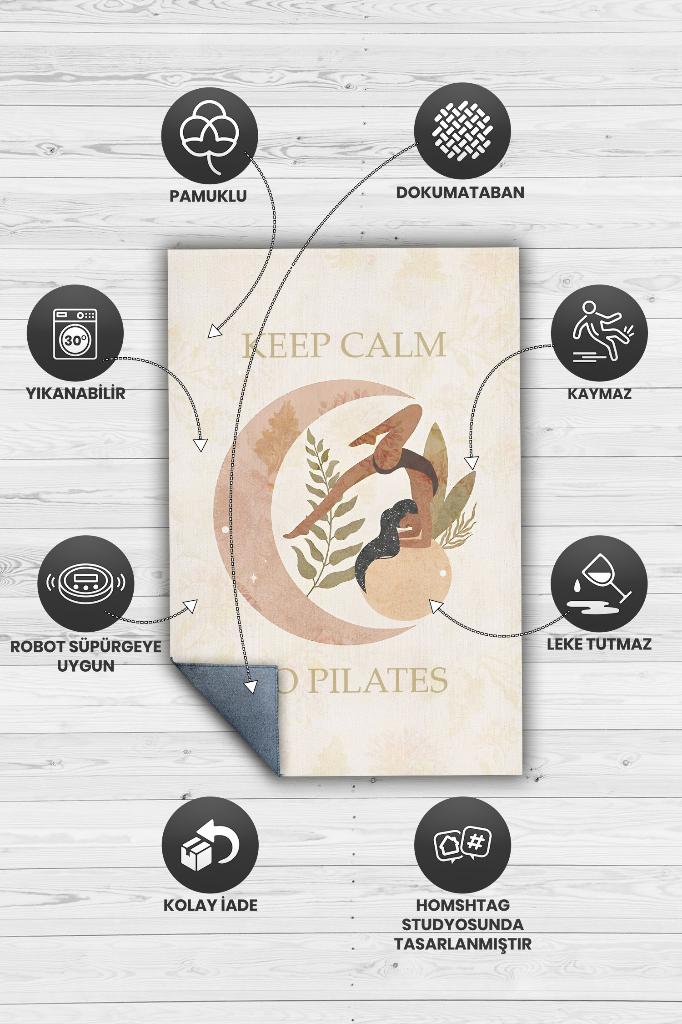 Sakin Ol Pilates Yap Pamuklu Dokuma Tabanlı Yıkanabilir Kaymaz Dekoratif Halı
