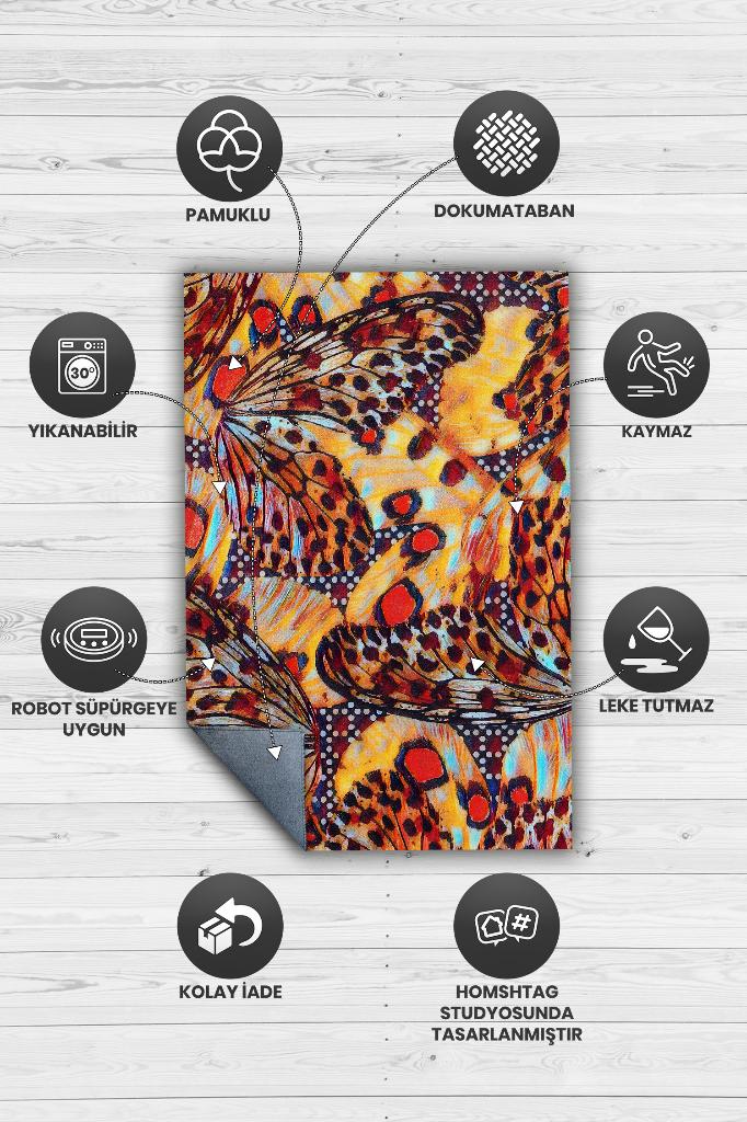 Homshtag Sanatsal Kelebek Çok Renkli Dekoratif Halı Dokuma Taban Hayvan Baskılı Özel Tasarım Halı