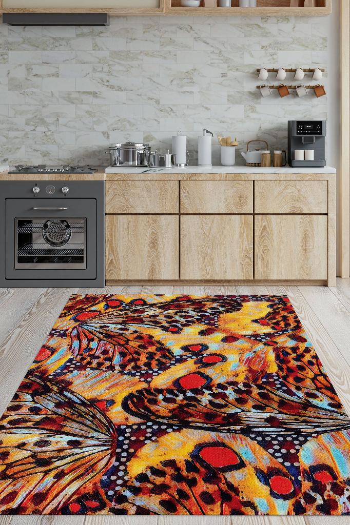 Homshtag Sanatsal Kelebek Çok Renkli Dekoratif Halı Dokuma Taban Hayvan Baskılı Özel Tasarım Halı