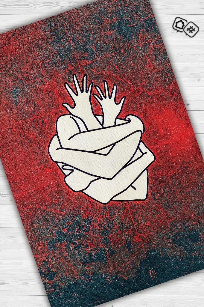 Sarılan Kalpler Çok Renkli Gölgeli Dekoratif Salon Halısı Seviliye Hediye Halı Kırmızı Halı