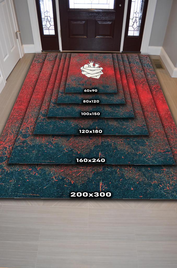 Sarılan Kalpler Çok Renkli Gölgeli Dekoratif Salon Halısı Seviliye Hediye Halı Kırmızı Halı