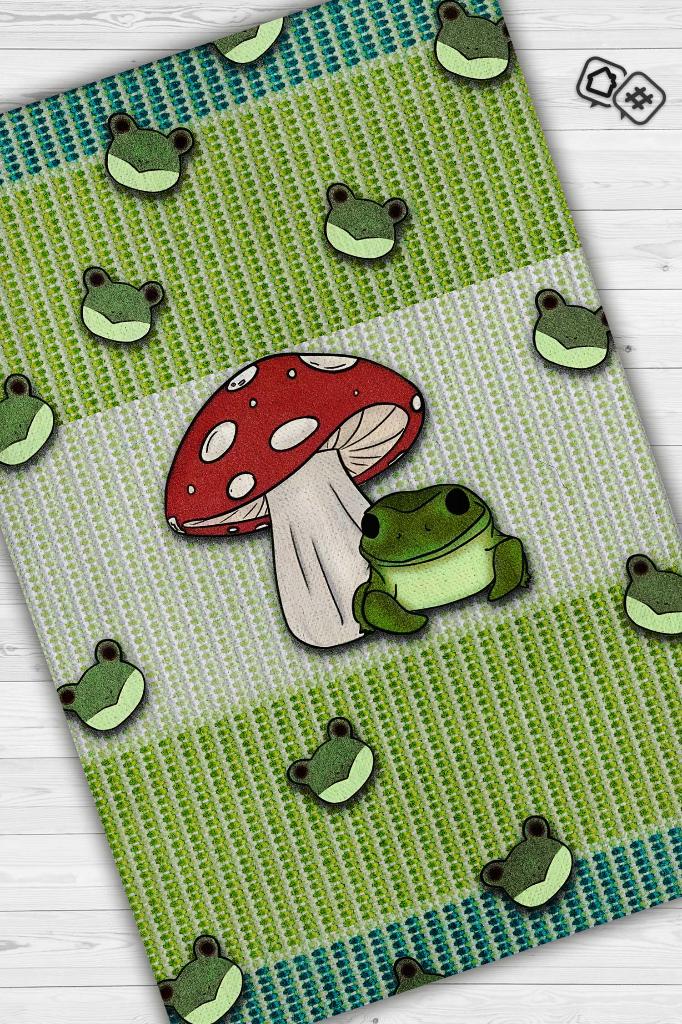 Şaşkın Kurbağa Yeşil Renkli Minimalist Mutfak Halısı Kurbağa Baskılı Özel Tasarım Halı